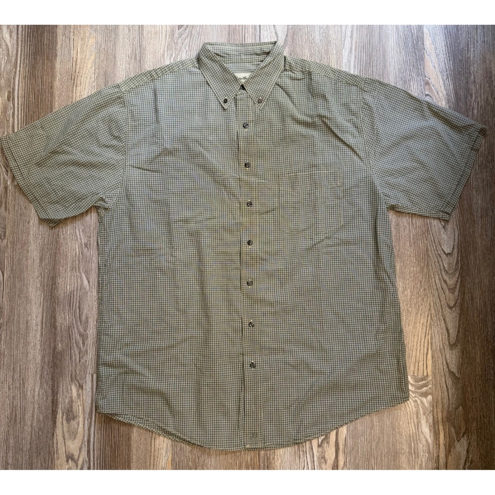 Eddie Bauer Mens Large Tall Green Navy Check Short Sleeve Button Down Shirt